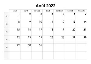 Calendrier août 2022