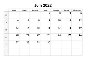 Calendrier juin 2022