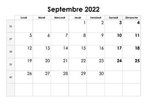Calendrier septembre 2022