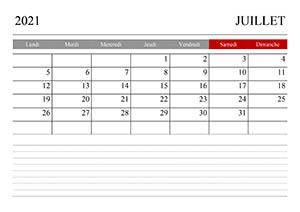 Gabarit calendrier créatif juillet 2021 à imprimer