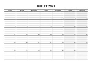 Calendrier mensuel classique juillet 2021 format A4