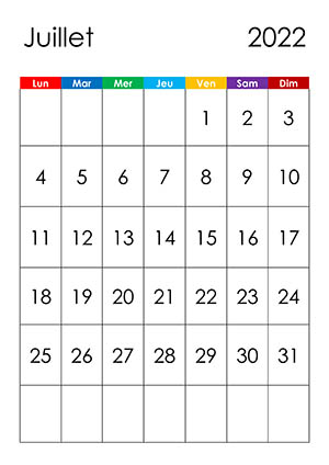 Gabarit calendrier créatif juillet 2022 à imprimer