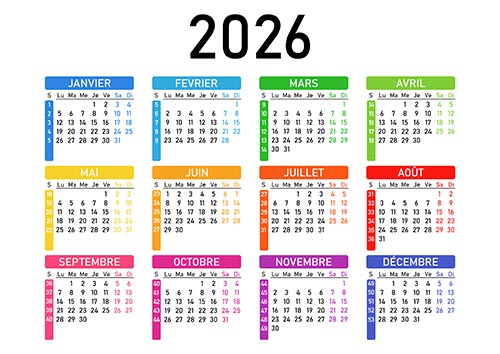 Modèle calendrier 2026 vecteur gratuit EPS SVG à imprimer