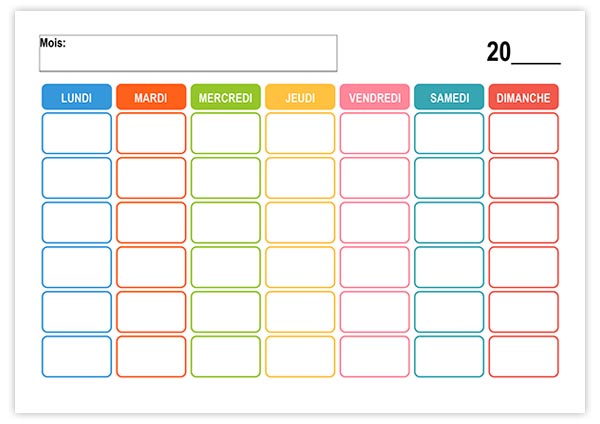 Grille calendrier vierge à télécharger gratuitement