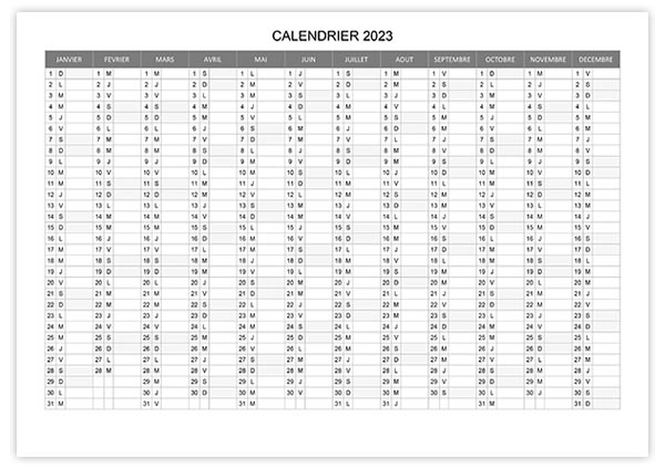 Calendrier 2023 vierge à télécharger et imprimer