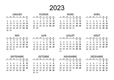 Modèle calendrier simple année 2023 format A4