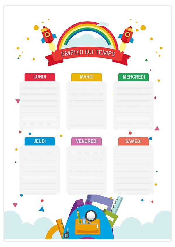 Modèle d'emploi du temps à imprimer gratuit version 1