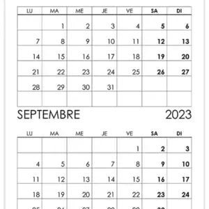 Calendrier août, septembre 2023