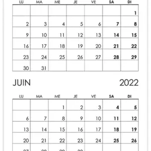 Calendrier mai, juin 2022