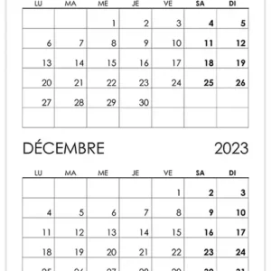 Calendrier novembre, décembre 2023 Calendrier novembre, décembre 2023