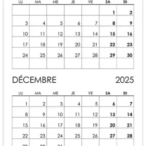Calendrier novembre, décembre 2025