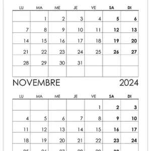 Calendrier octobre, novembre 2024