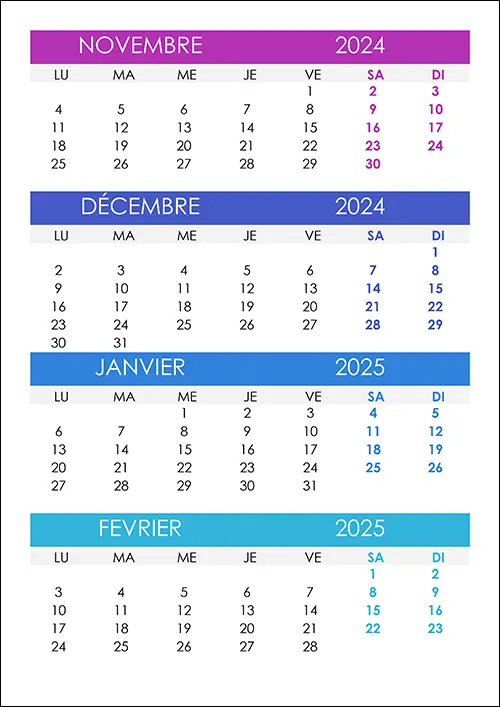 Calendrier novembre, décembre 2024, janvier, février 2025 Calendrier-novembre-decembre-2024-janvier-fevrier-2025