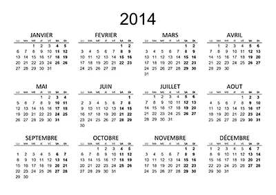 Calendrier annuel 2014 à imprimer gratuitement en haute résolution