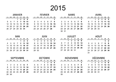 Calendrier annuel 2015 à imprimer gratuitement en haute résolution