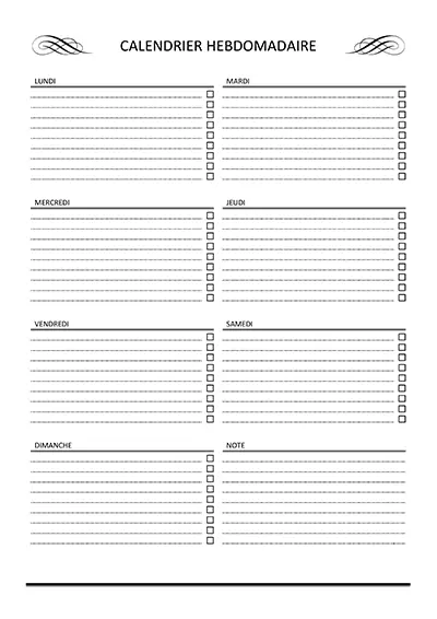Minimalist weekly schedule layout printable PDF 03