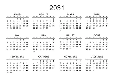 Calendrier 2031 calendrier-2031