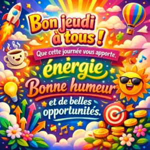 Bon jeudi à tous ! Que cette journée vous apporte énergie, bonne humeur et de belles opportunités.
