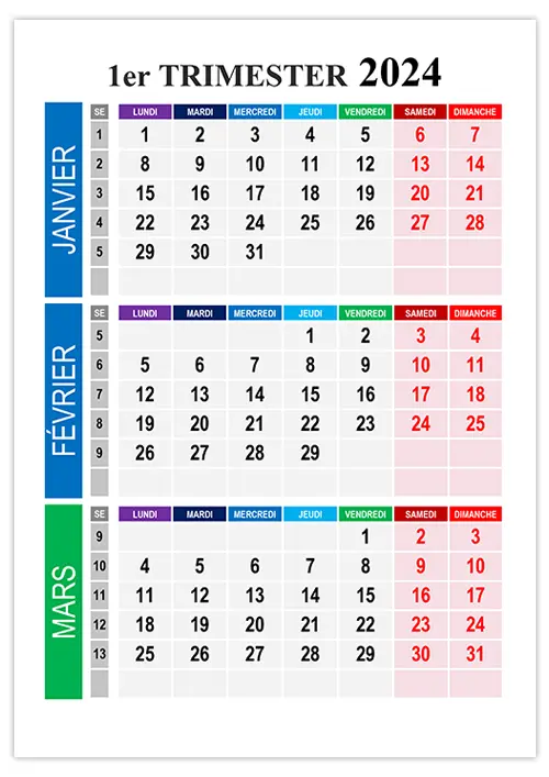 Calendrier 1er trimestre 2024 à imprimer calendrier-1er-trimestre-2024
