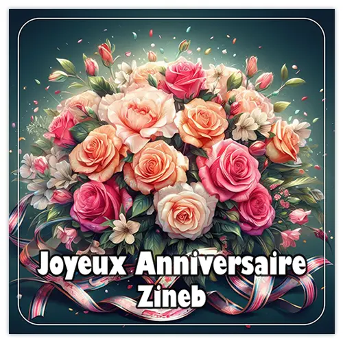 Carte joyeux anniversaire Zineb avec un beau bouquet de roses