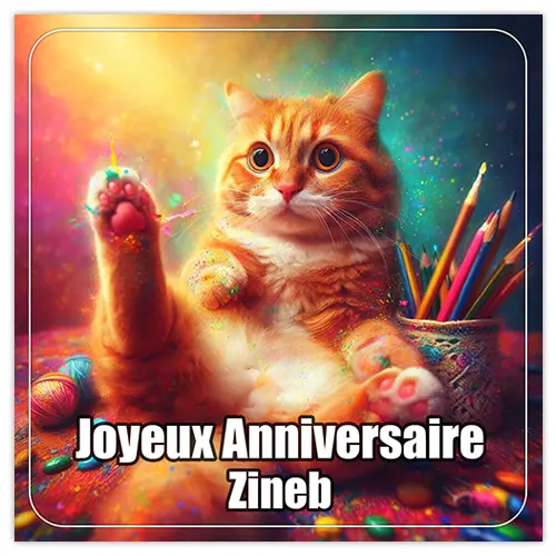Carte de Joyeux Anniversaire Zineb avec un chat rigolo