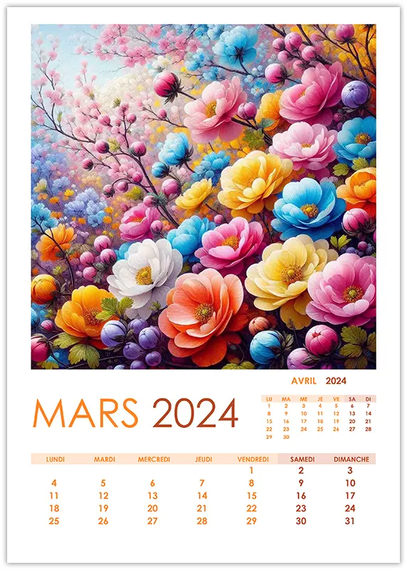 Mars 2024 avec des fleurs