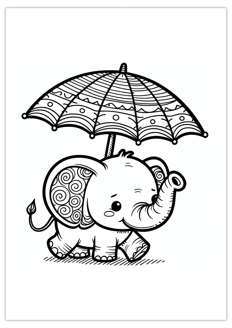 Coloriage - Éléphant sous un parapluie
