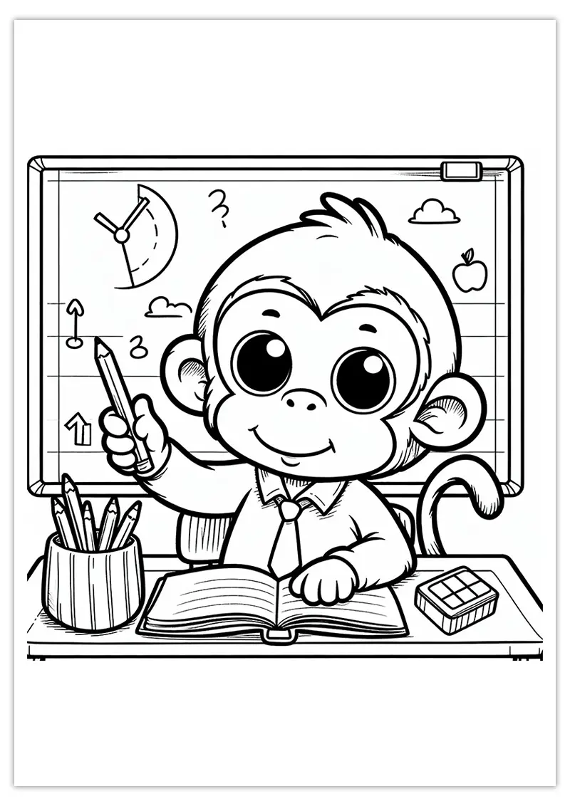 Coloriage - Singe écolière