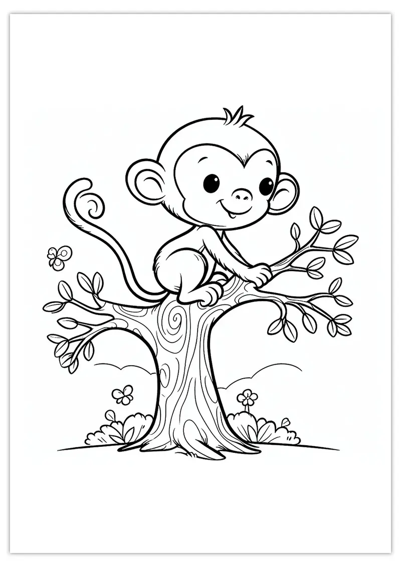 Coloriage Singe sur l'arbre