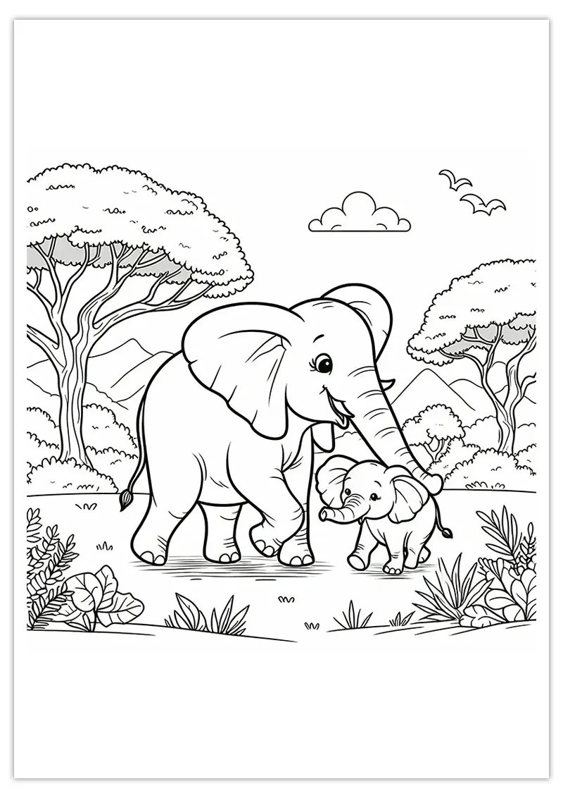 Coloriage de Maman éléphant