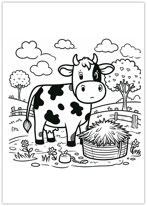 Coloriage de vache à la ferme