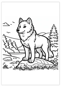Coloriage-dun-loup-sur-une-pierre-1