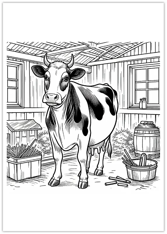 Coloriage vache dans la grange