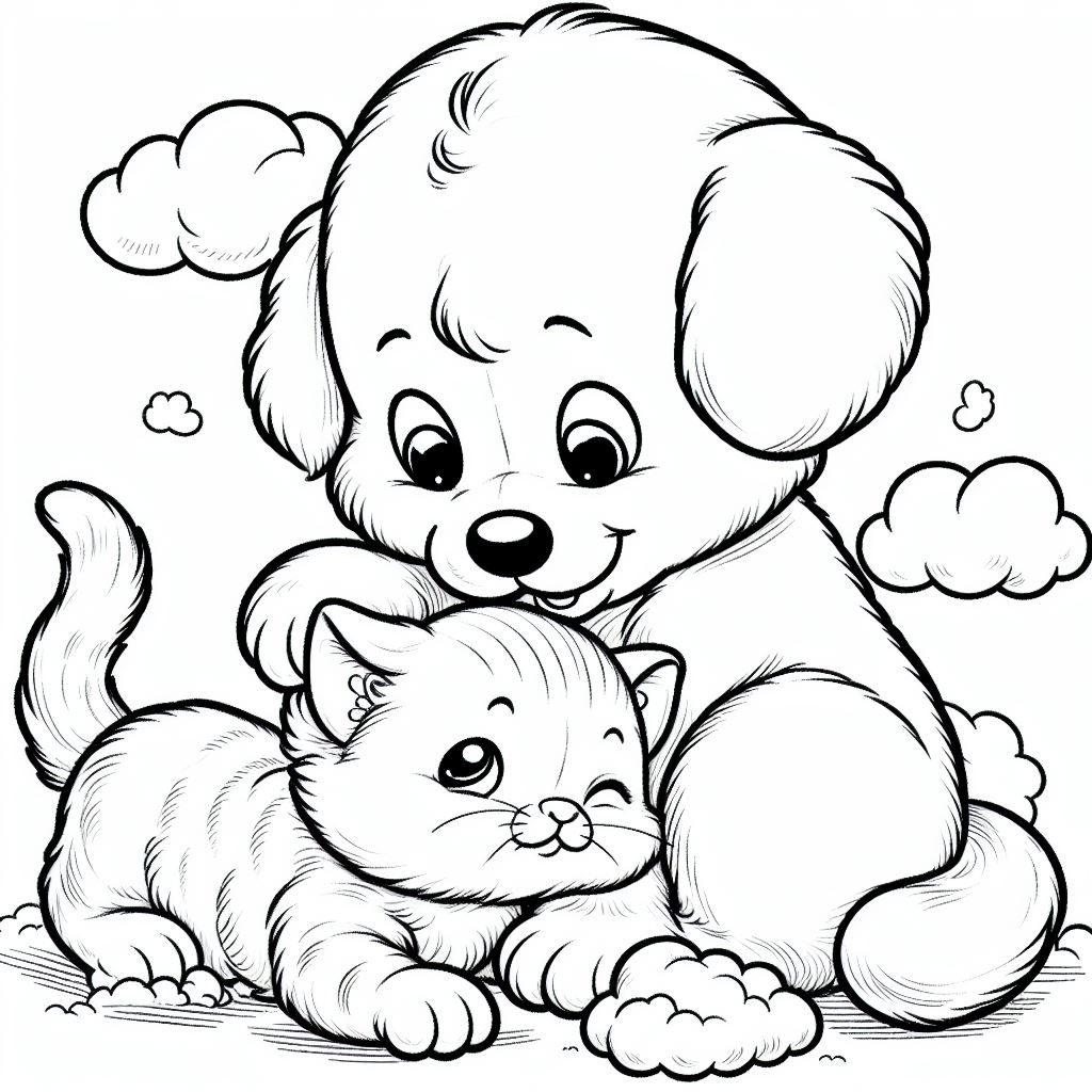 Bébé chien jouant avec un chaton