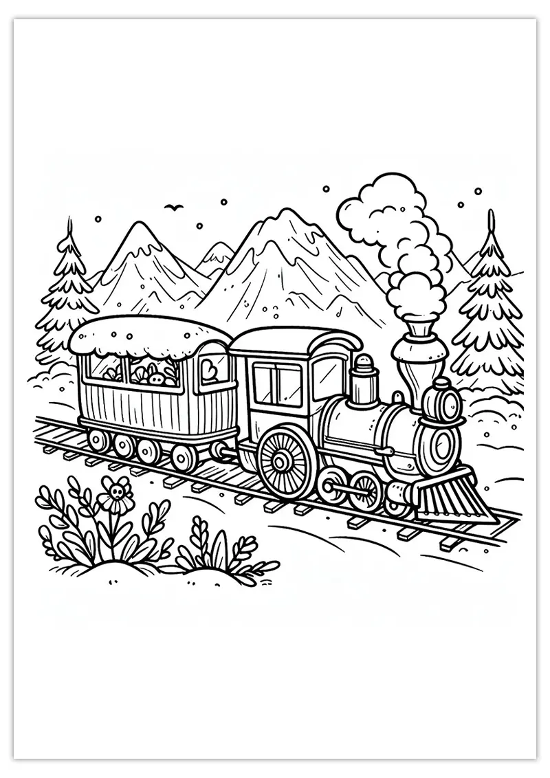 Coloriage Train en hiver