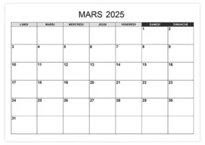 Calendrier mars 2025 Calendrier-simple-de-mars-2025-pour-la-planification