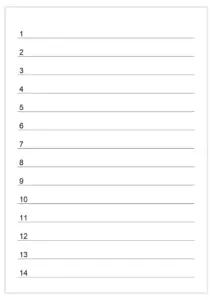 Liste numérotée jusqu'à 14
