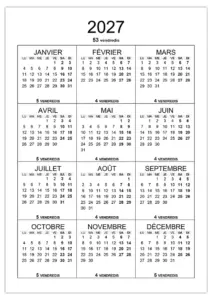 Combien de vendredis en 2027