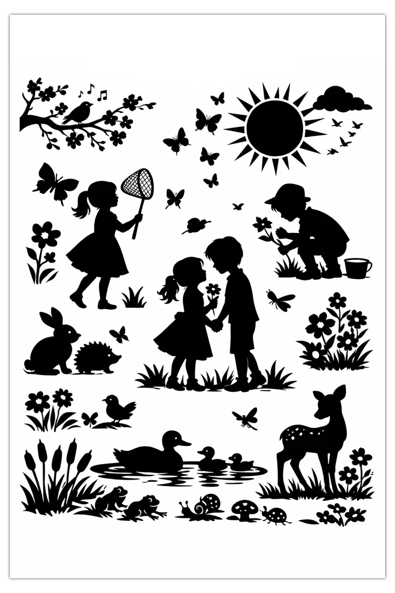 Silhouettes théâtre d&rsquo;ombres printemps à découper