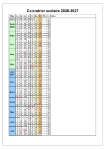 Calendrier pour enseignants 2026-2027